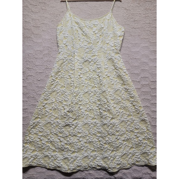 Dresses & Skirts - Yellow Floral Jacquard Midi Dress Sleeveless A-Line Spaghetti Strap 1XL